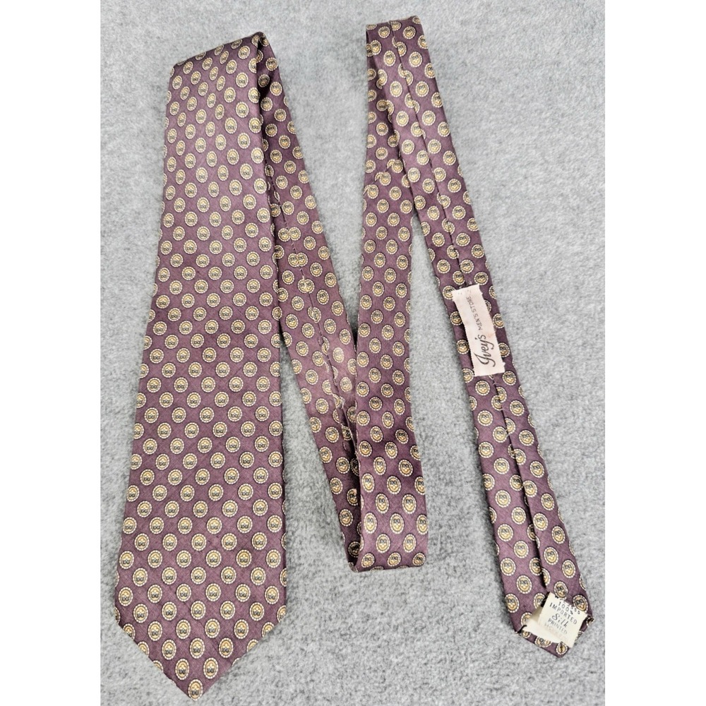 Silk Medallion Pattern Necktie Purple Gold Classic Mens Tie Vintage
